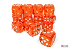 Translucent Orange/white 16mm d6 Dice Block (12 dice) - CHX23603